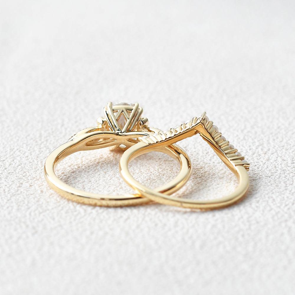 Felicegals 2ct Oval Cut Moissanite & Pearl Vintage Ring Set 2pcs - Felicegals 丨Wedding ring 丨Fashion ring 丨Diamond ring 丨Gemstone ring-Jewelry-Felicegals 丨Wedding ring 丨Fashion ring 丨Diamond ring 丨Gemstone ring