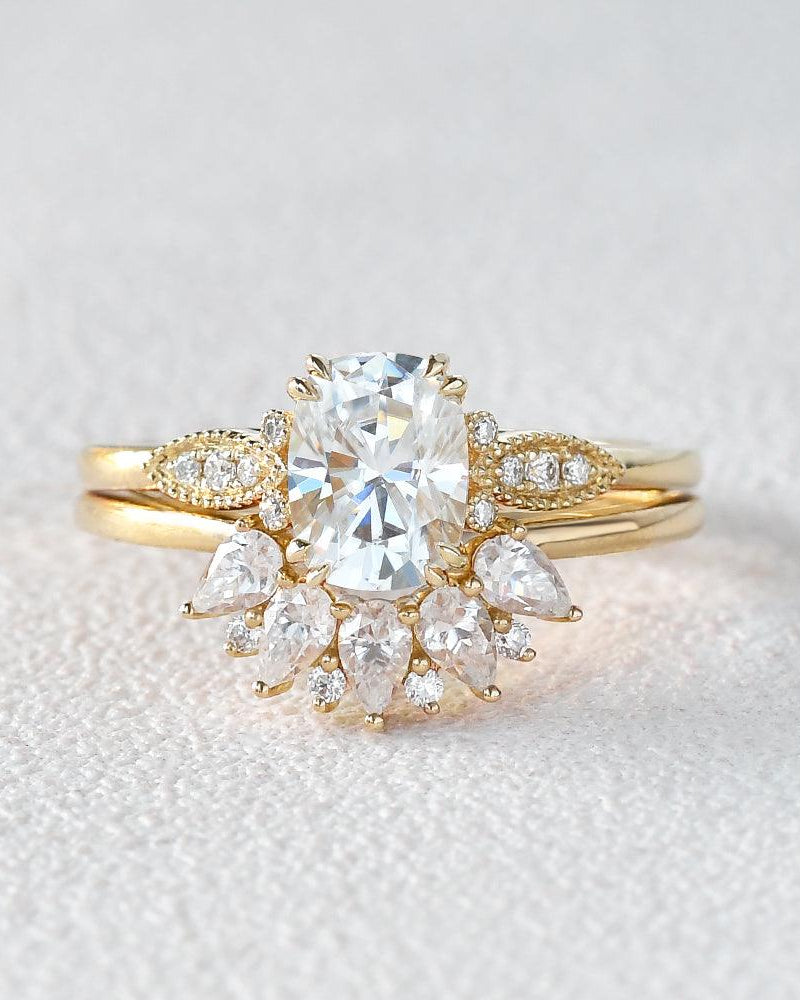 Felicegals 2ct Oval Cut Moissanite Vintage Ring Set 2pcs - Felicegals 丨Wedding ring 丨Fashion ring 丨Diamond ring 丨Gemstone ring-Jewelry-Felicegals 丨Wedding ring 丨Fashion ring 丨Diamond ring 丨Gemstone ring