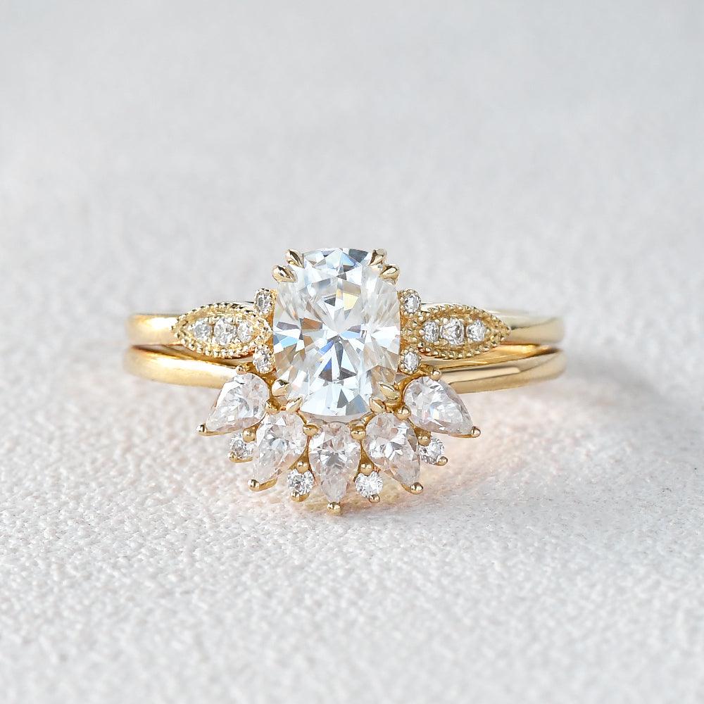 Felicegals 2ct Oval Cut Moissanite Vintage Ring Set 2pcs - Felicegals 丨Wedding ring 丨Fashion ring 丨Diamond ring 丨Gemstone ring-Jewelry-Felicegals 丨Wedding ring 丨Fashion ring 丨Diamond ring 丨Gemstone ring