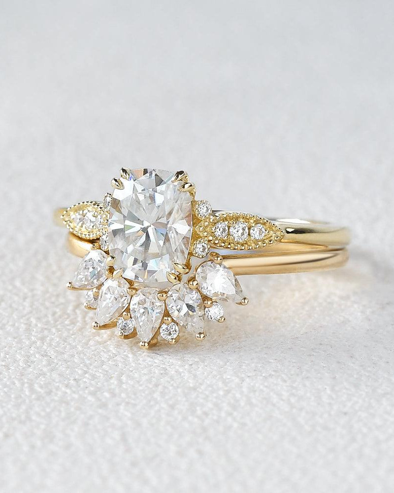 Felicegals 2ct Oval Cut Moissanite Vintage Ring Set 2pcs - Felicegals 丨Wedding ring 丨Fashion ring 丨Diamond ring 丨Gemstone ring-Jewelry-Felicegals 丨Wedding ring 丨Fashion ring 丨Diamond ring 丨Gemstone ring