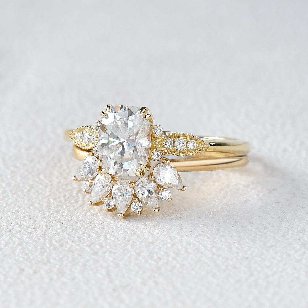 Felicegals 2ct Oval Cut Moissanite Vintage Ring Set 2pcs - Felicegals 丨Wedding ring 丨Fashion ring 丨Diamond ring 丨Gemstone ring-Jewelry-Felicegals 丨Wedding ring 丨Fashion ring 丨Diamond ring 丨Gemstone ring