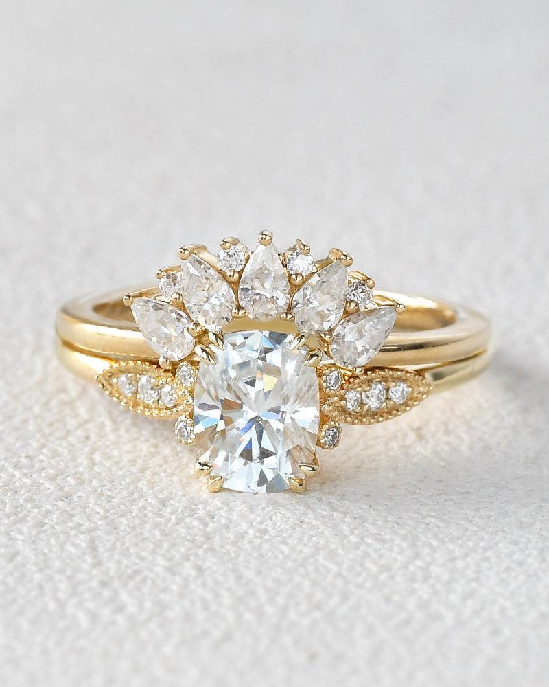 Felicegals 2ct Oval Cut Moissanite Vintage Ring Set 2pcs - Felicegals 丨Wedding ring 丨Fashion ring 丨Diamond ring 丨Gemstone ring-Jewelry-Felicegals 丨Wedding ring 丨Fashion ring 丨Diamond ring 丨Gemstone ring