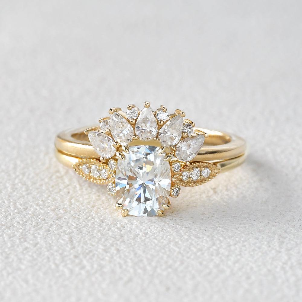 Felicegals 2ct Oval Cut Moissanite Vintage Ring Set 2pcs - Felicegals 丨Wedding ring 丨Fashion ring 丨Diamond ring 丨Gemstone ring-Jewelry-Felicegals 丨Wedding ring 丨Fashion ring 丨Diamond ring 丨Gemstone ring