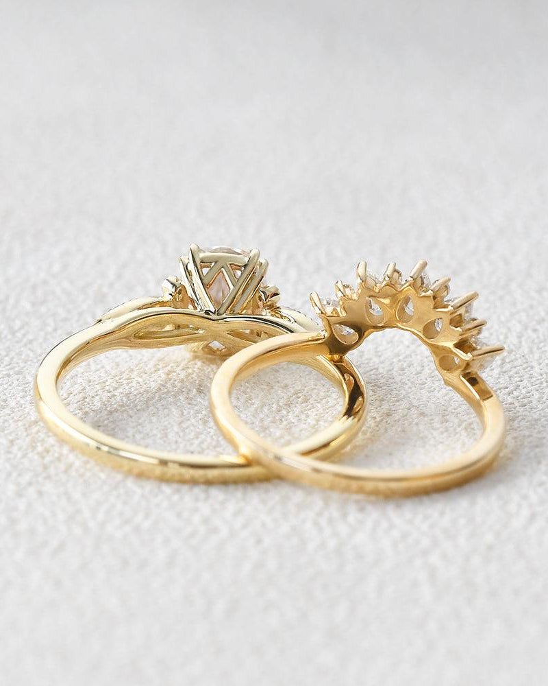 Felicegals 2ct Oval Cut Moissanite Vintage Ring Set 2pcs - Felicegals 丨Wedding ring 丨Fashion ring 丨Diamond ring 丨Gemstone ring-Jewelry-Felicegals 丨Wedding ring 丨Fashion ring 丨Diamond ring 丨Gemstone ring