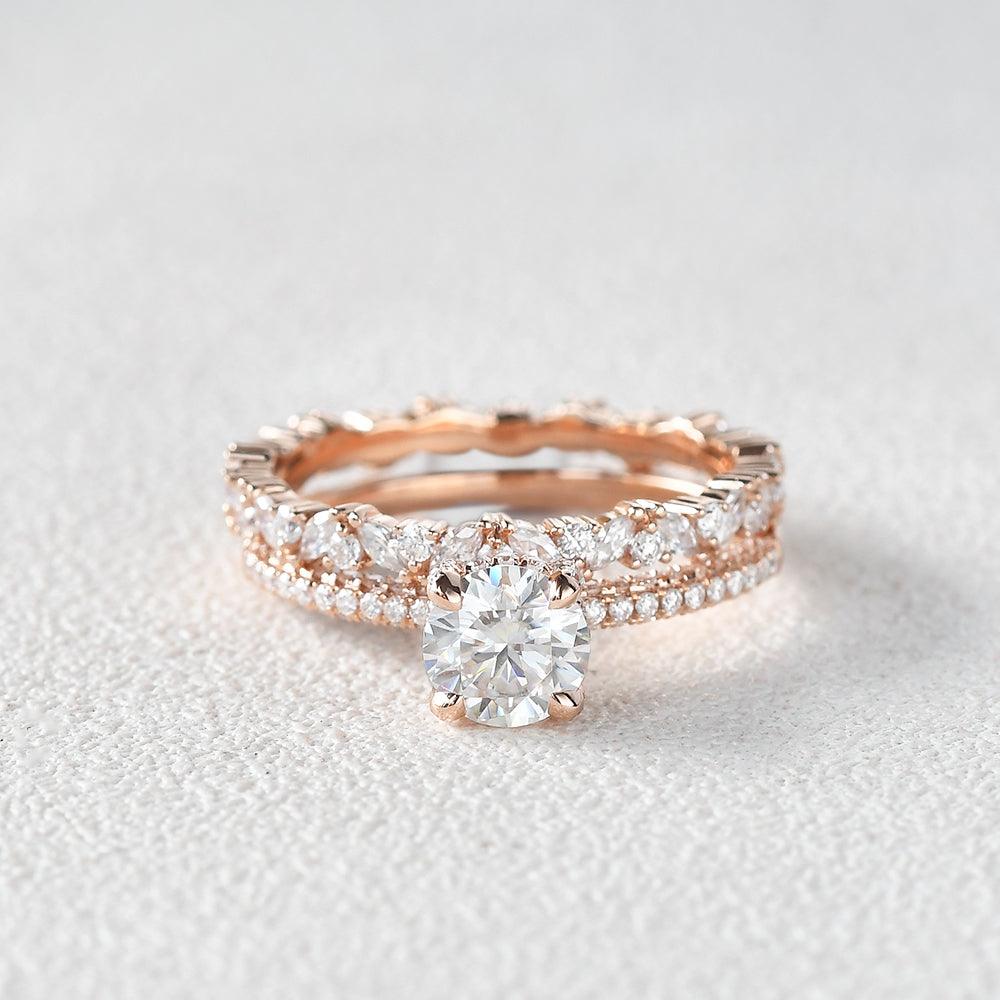 Felicegals 1ct Round Cut Moissanite Ring Set 2pcs - Felicegals 丨Wedding ring 丨Fashion ring 丨Diamond ring 丨Gemstone ring-Jewelry-Felicegals 丨Wedding ring 丨Fashion ring 丨Diamond ring 丨Gemstone ring