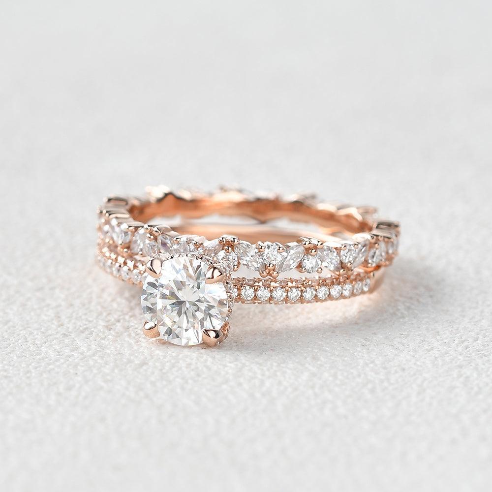 Felicegals 1ct Round Cut Moissanite Ring Set 2pcs - Felicegals 丨Wedding ring 丨Fashion ring 丨Diamond ring 丨Gemstone ring-Jewelry-Felicegals 丨Wedding ring 丨Fashion ring 丨Diamond ring 丨Gemstone ring