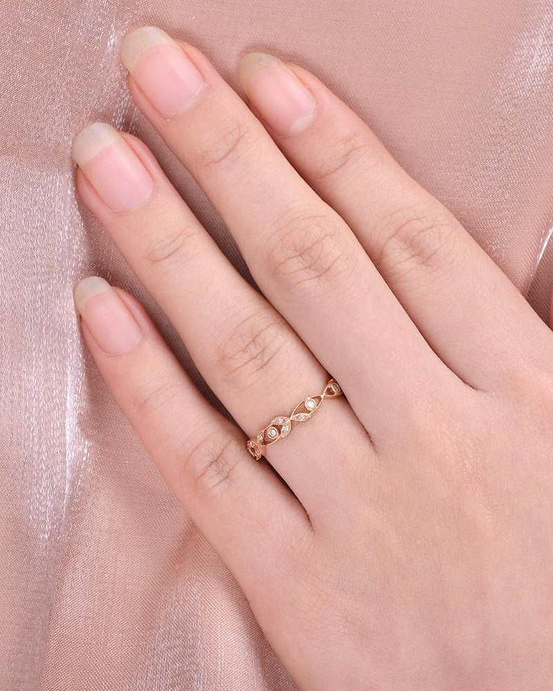 Moissanite Cluster Wedding Rose Gold Band - Felicegals 丨Wedding ring 丨Fashion ring 丨Diamond ring 丨Gemstone ring--Felicegals