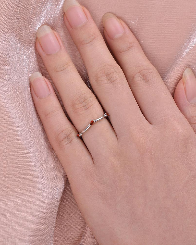 Lab Ruby Three Stone White Gold Ring - Felicegals 丨Wedding ring 丨Fashion ring 丨Diamond ring 丨Gemstone ring--Felicegals