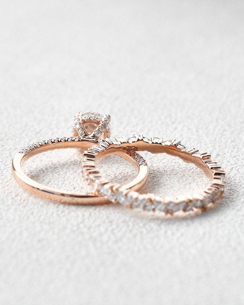 Felicegals 1ct Round Cut Moissanite Ring Set 2pcs - Felicegals 丨Wedding ring 丨Fashion ring 丨Diamond ring 丨Gemstone ring-Jewelry-Felicegals 丨Wedding ring 丨Fashion ring 丨Diamond ring 丨Gemstone ring