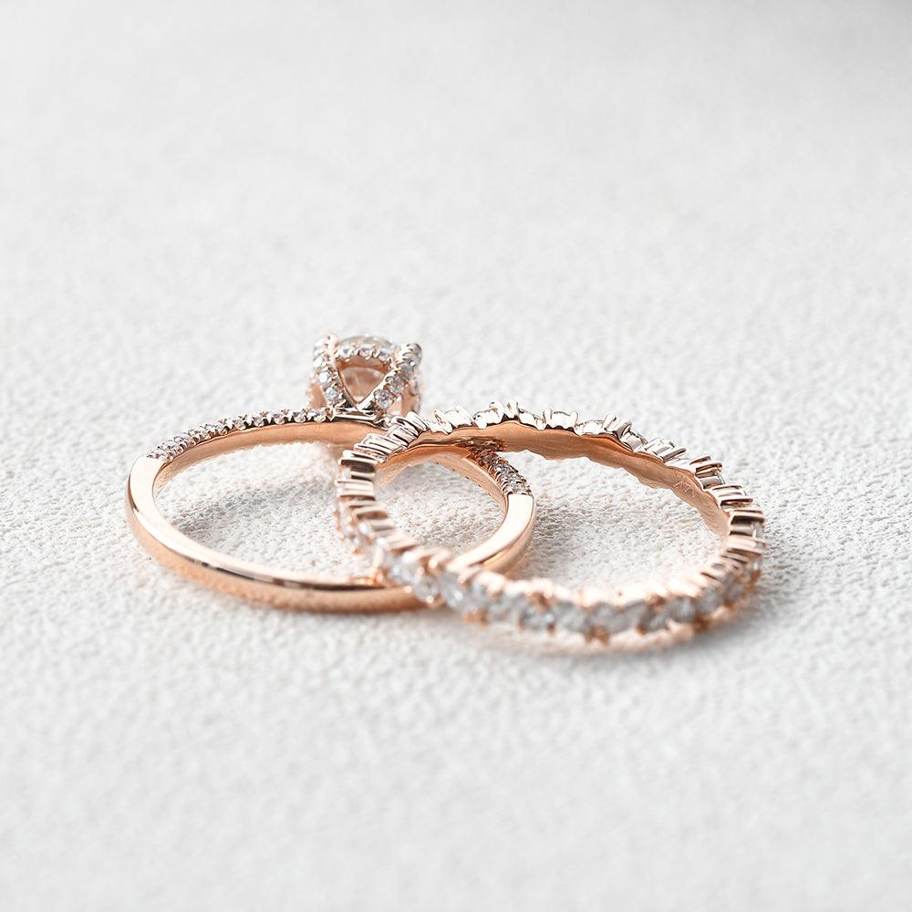 Felicegals 1ct Round Cut Moissanite Ring Set 2pcs - Felicegals 丨Wedding ring 丨Fashion ring 丨Diamond ring 丨Gemstone ring-Jewelry-Felicegals 丨Wedding ring 丨Fashion ring 丨Diamond ring 丨Gemstone ring