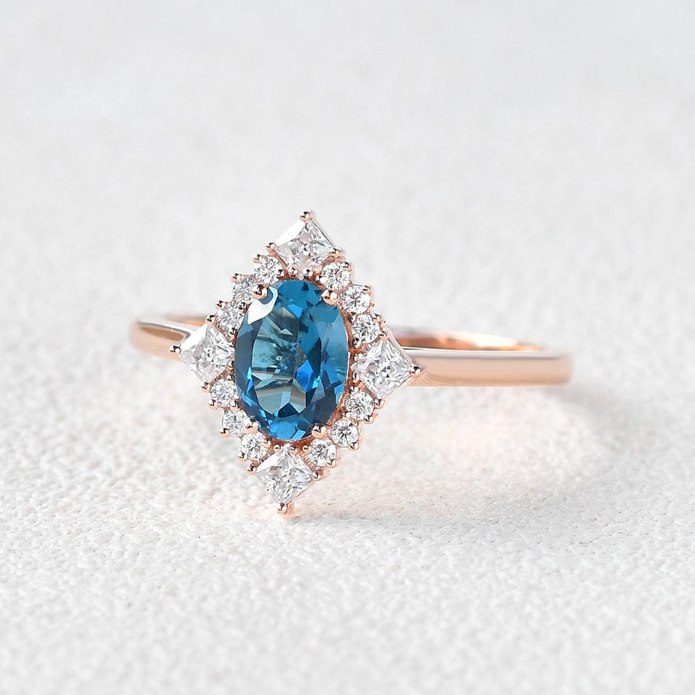 Oval Blue Topaz Vintage Inspired Ring - Felicegals 丨Wedding ring 丨Fashion ring 丨Diamond ring 丨Gemstone ring--Felicegals