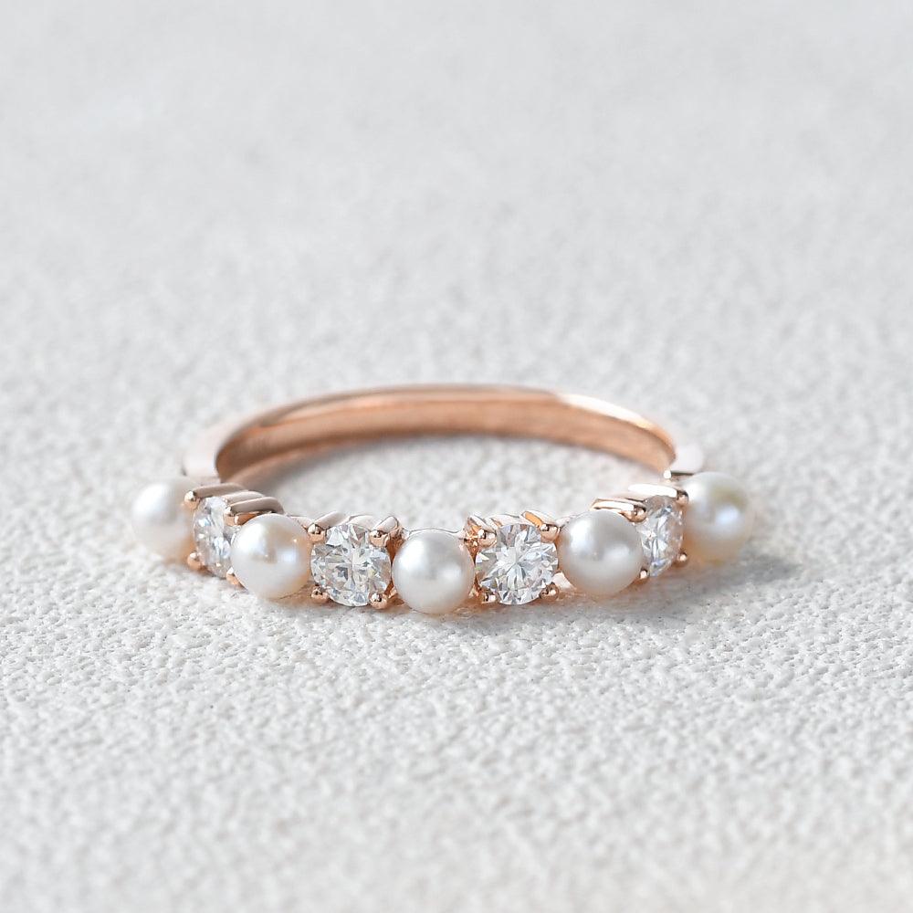 Minimalist Natural Pearl & Moissanite Ring - Felicegals 丨Wedding ring 丨Fashion ring 丨Diamond ring 丨Gemstone ring--Felicegals