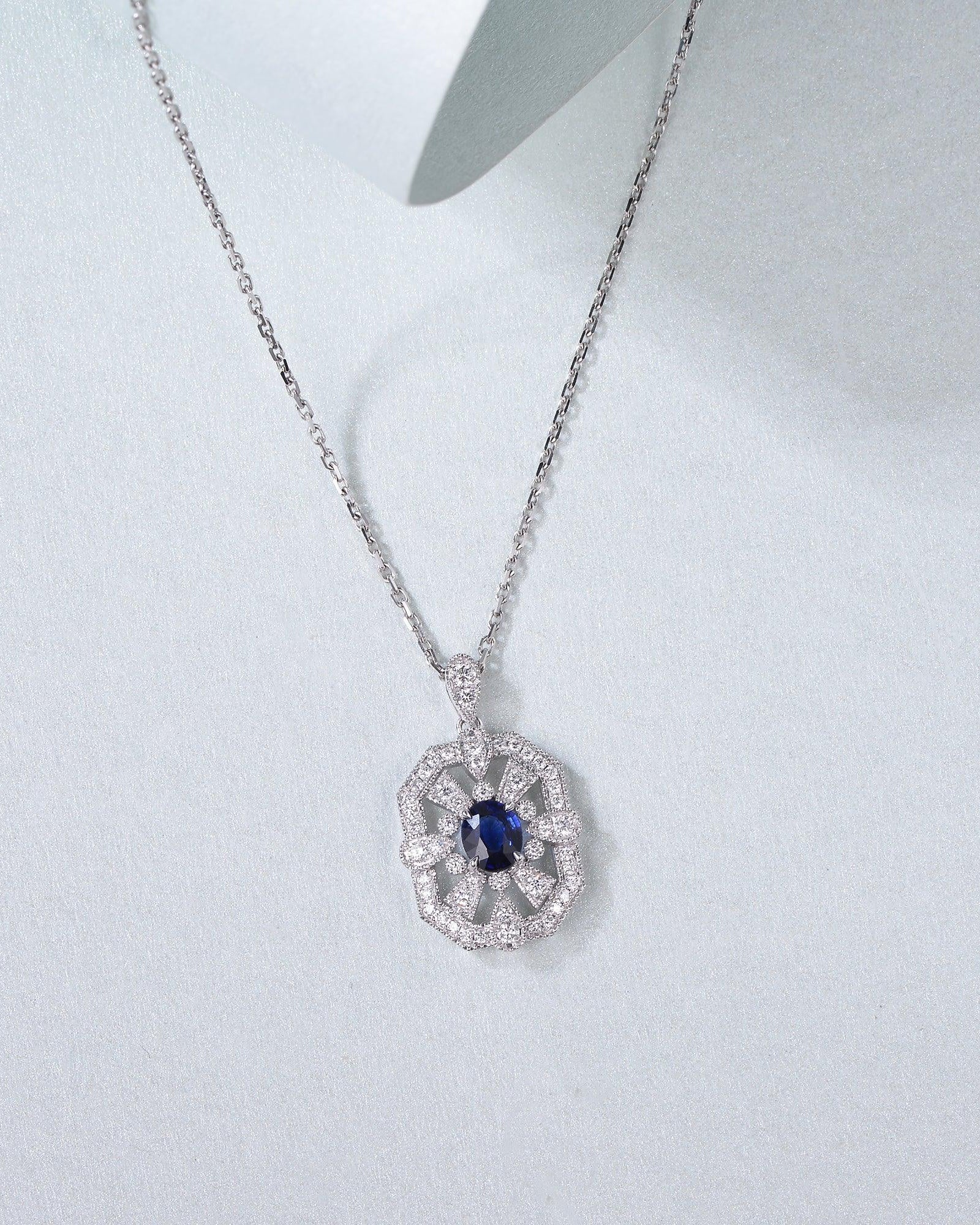 Vintage Inspired Sapphire White Gold Necklace - Felicegals 丨Wedding ring 丨Fashion ring 丨Diamond ring 丨Gemstone ring--Felicegals 丨Wedding ring 丨Fashion ring 丨Diamond ring 丨Gemstone ring