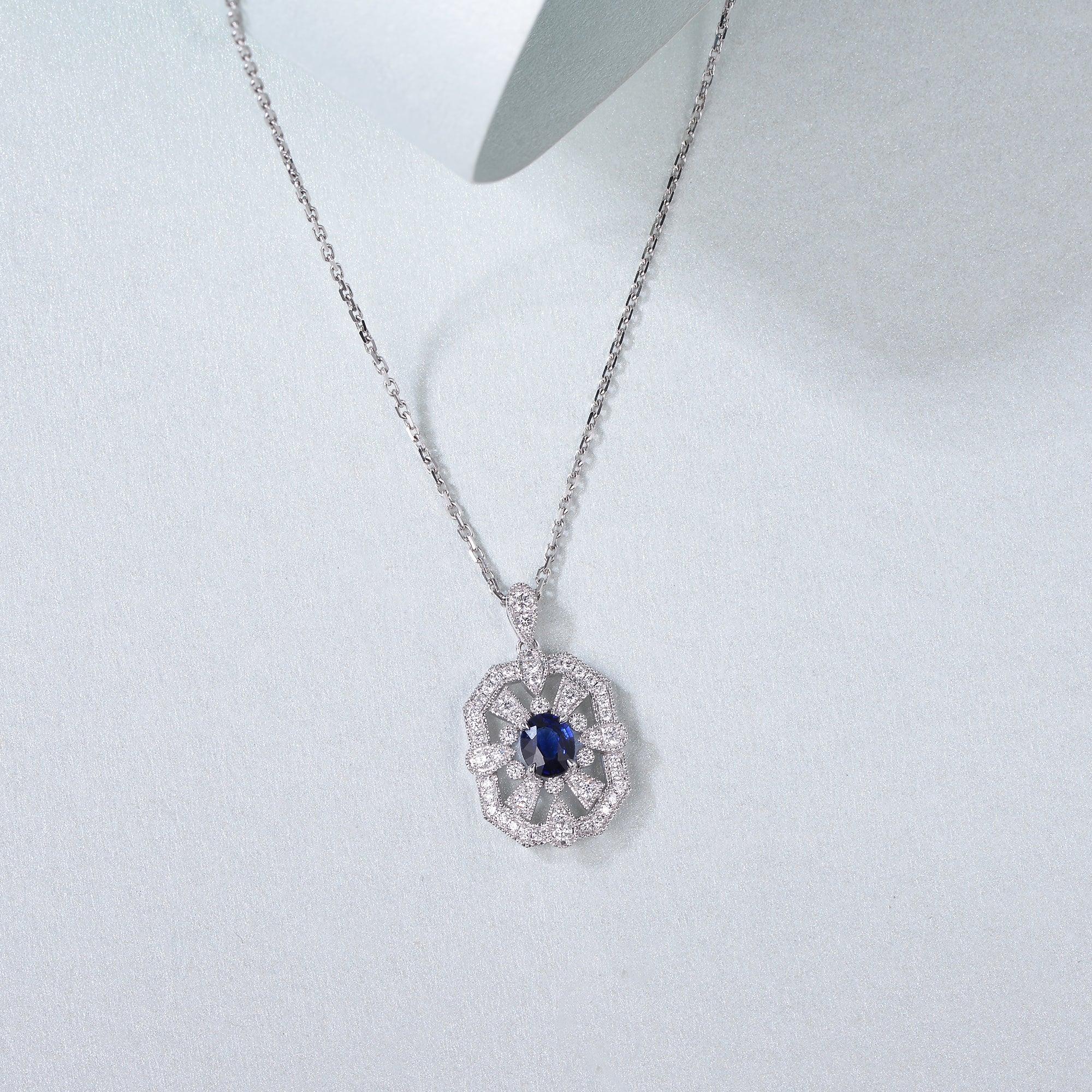 Vintage Inspired Sapphire White Gold Necklace - Felicegals 丨Wedding ring 丨Fashion ring 丨Diamond ring 丨Gemstone ring--Felicegals 丨Wedding ring 丨Fashion ring 丨Diamond ring 丨Gemstone ring
