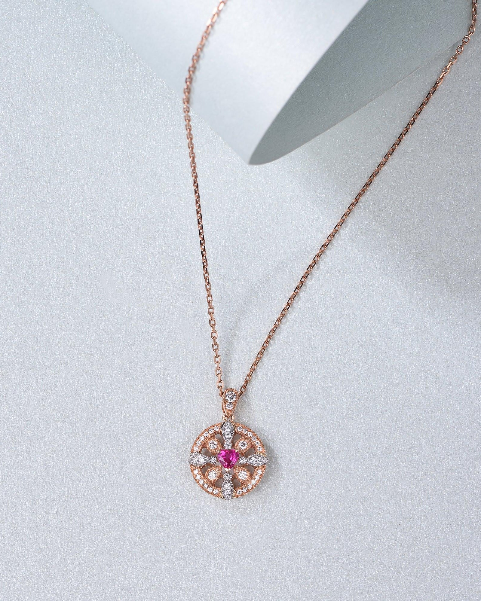 Art-Deco Heart Shaped Ruby Rose Gold Necklace - Felicegals 丨Wedding ring 丨Fashion ring 丨Diamond ring 丨Gemstone ring--Felicegals 丨Wedding ring 丨Fashion ring 丨Diamond ring 丨Gemstone ring