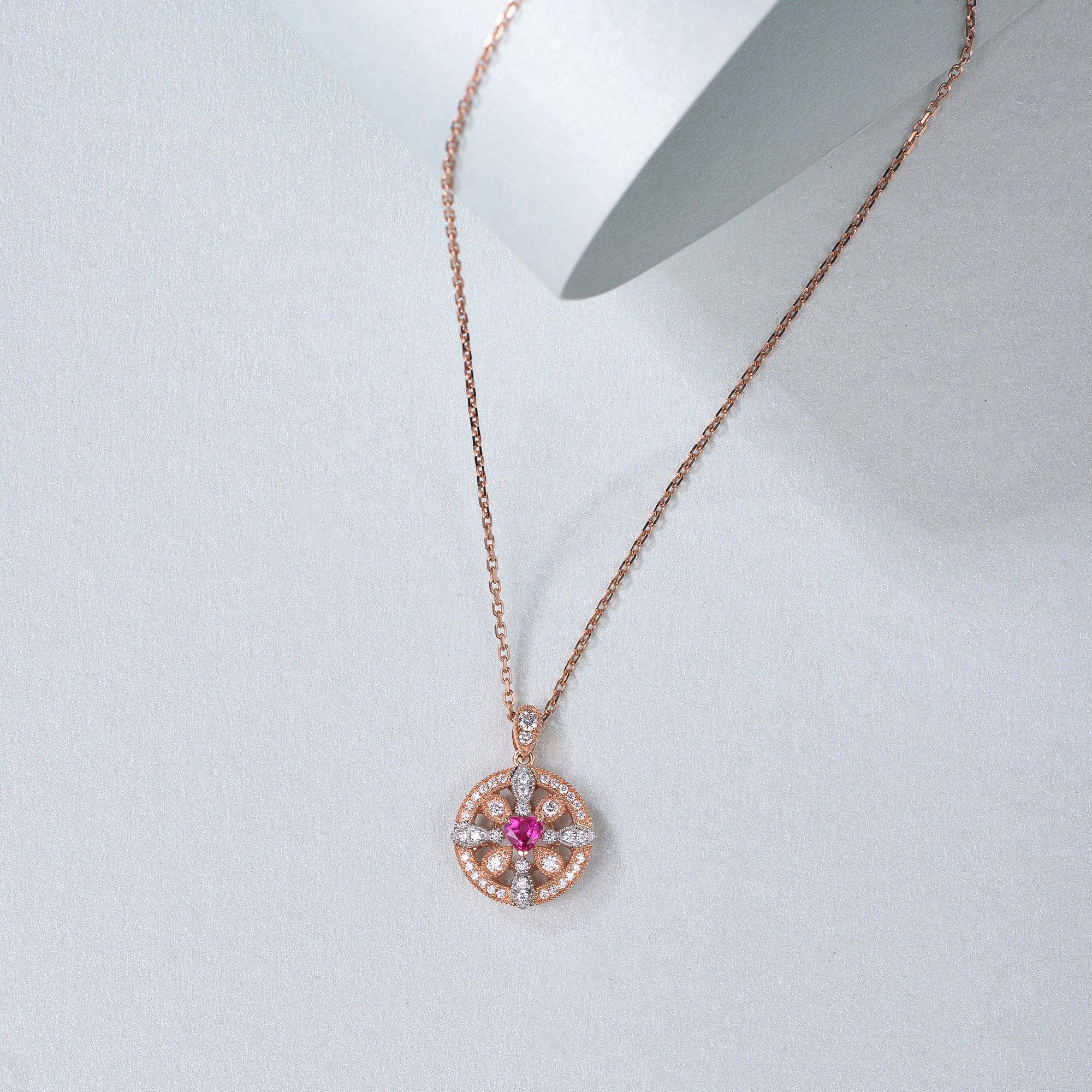 Art-Deco Heart Shaped Ruby Rose Gold Necklace - Felicegals 丨Wedding ring 丨Fashion ring 丨Diamond ring 丨Gemstone ring--Felicegals 丨Wedding ring 丨Fashion ring 丨Diamond ring 丨Gemstone ring