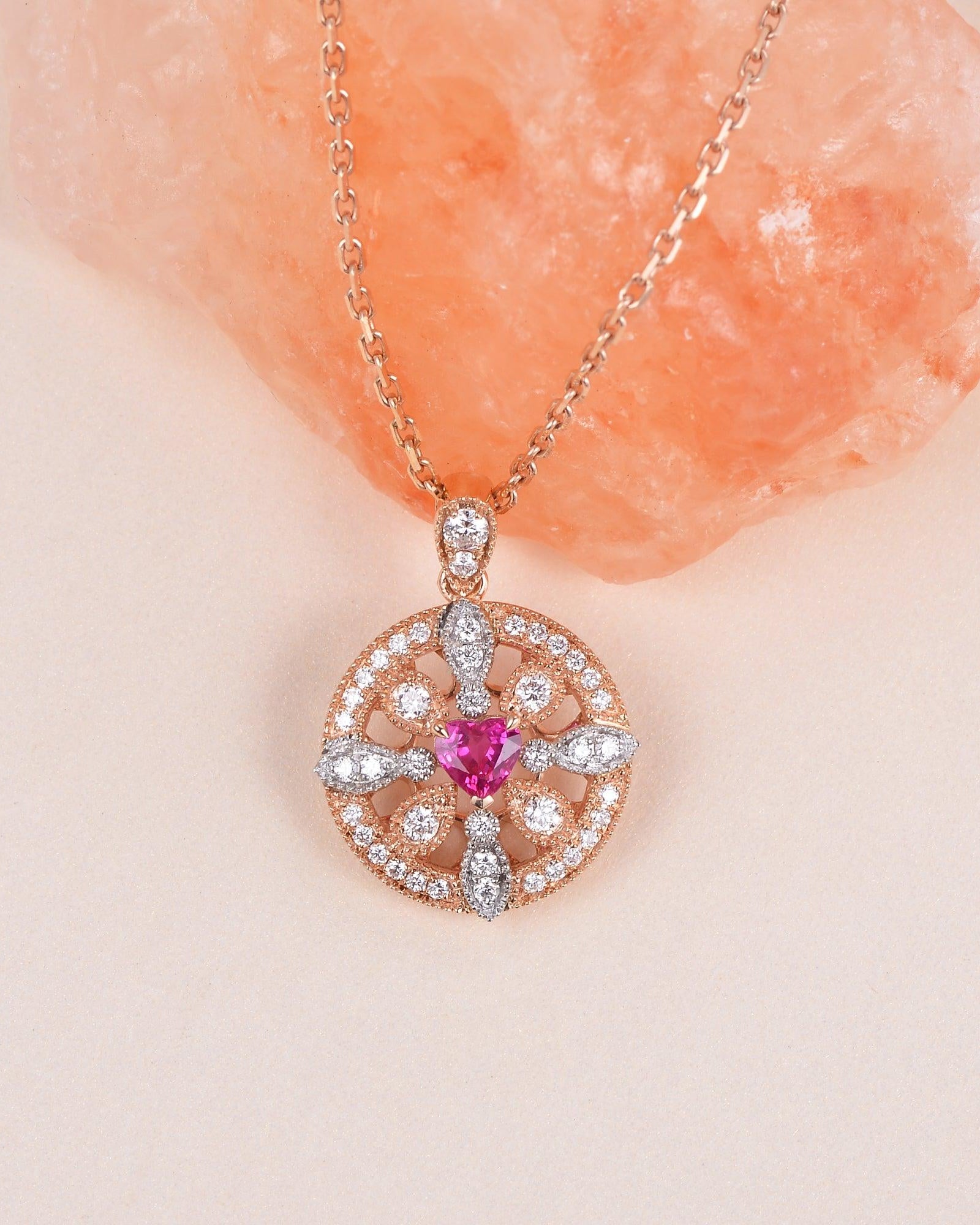 Art-Deco Heart Shaped Ruby Rose Gold Necklace - Felicegals 丨Wedding ring 丨Fashion ring 丨Diamond ring 丨Gemstone ring--Felicegals 丨Wedding ring 丨Fashion ring 丨Diamond ring 丨Gemstone ring