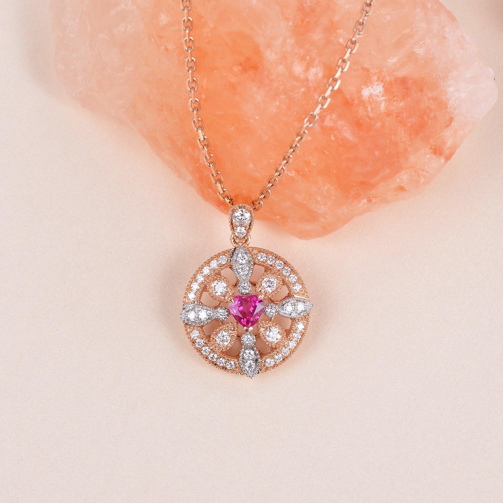 Art-Deco Heart Shaped Ruby Rose Gold Necklace - Felicegals 丨Wedding ring 丨Fashion ring 丨Diamond ring 丨Gemstone ring--Felicegals 丨Wedding ring 丨Fashion ring 丨Diamond ring 丨Gemstone ring