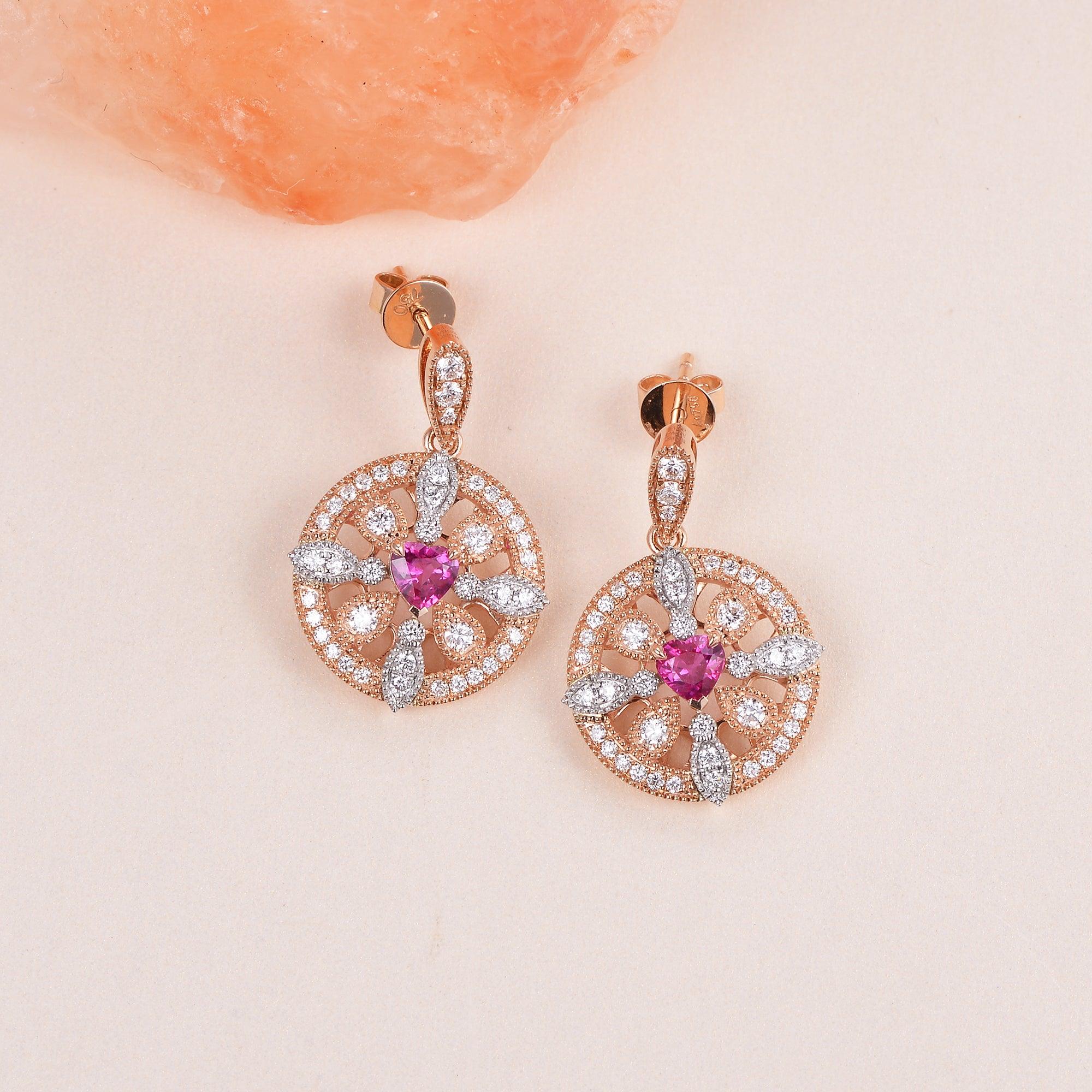 Art-Deco Heart Shaped Ruby Rose Gold Earrings - Felicegals 丨Wedding ring 丨Fashion ring 丨Diamond ring 丨Gemstone ring--Felicegals 丨Wedding ring 丨Fashion ring 丨Diamond ring 丨Gemstone ring