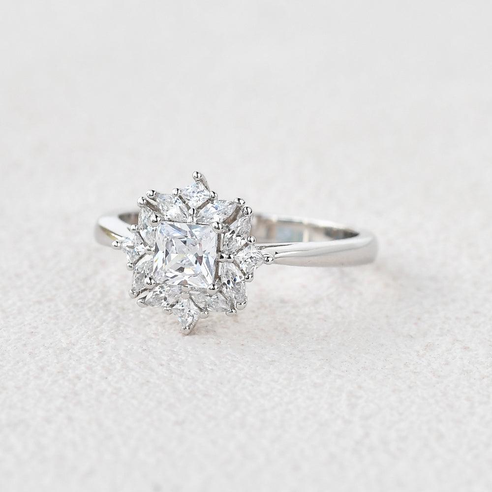 Princess Cut Moissanite White Gold Ring - Felicegals 丨Wedding ring 丨Fashion ring 丨Diamond ring 丨Gemstone ring-Jewelry-Felicegals 丨Wedding ring 丨Fashion ring 丨Diamond ring 丨Gemstone ring