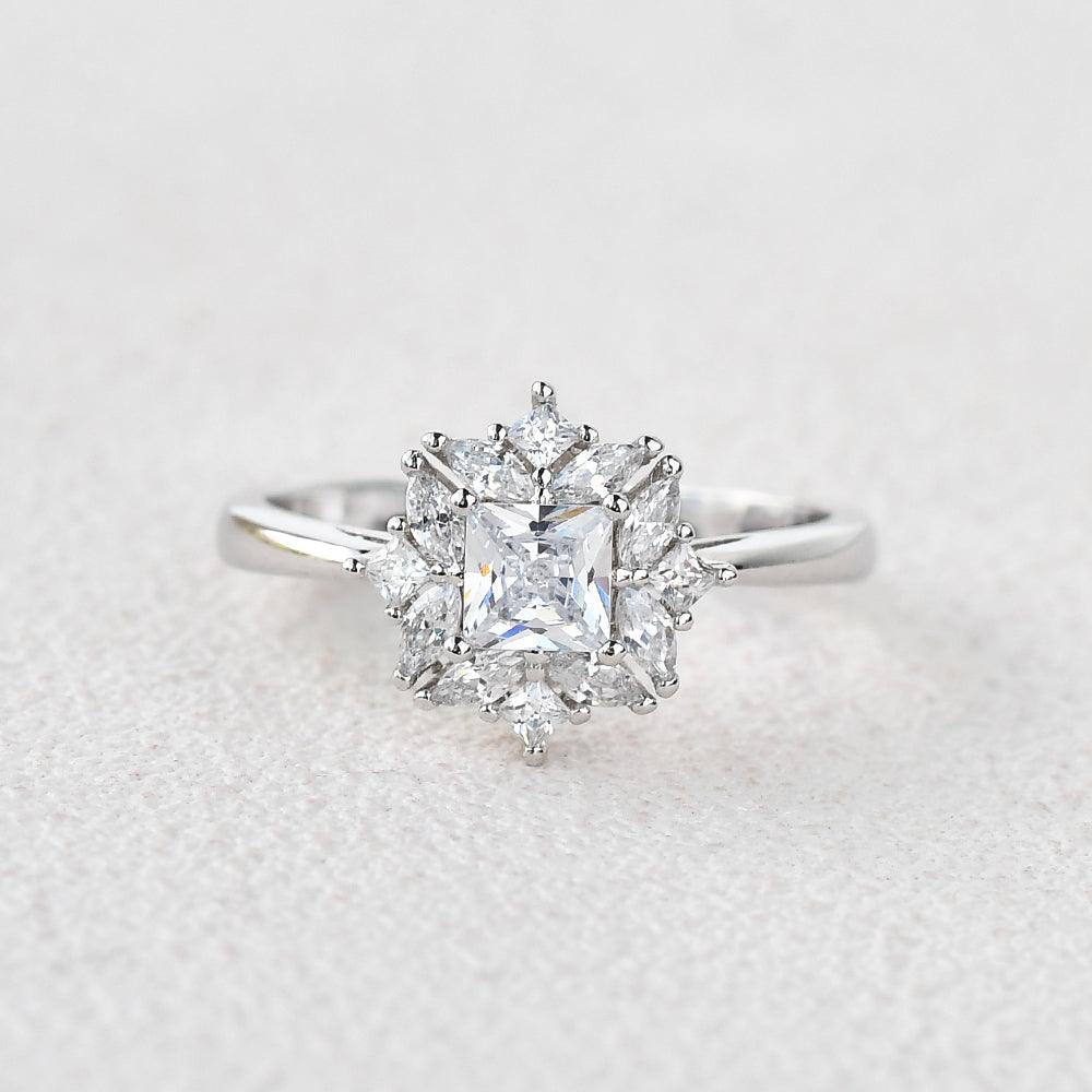 Princess Cut Moissanite White Gold Ring - Felicegals 丨Wedding ring 丨Fashion ring 丨Diamond ring 丨Gemstone ring-Jewelry-Felicegals 丨Wedding ring 丨Fashion ring 丨Diamond ring 丨Gemstone ring