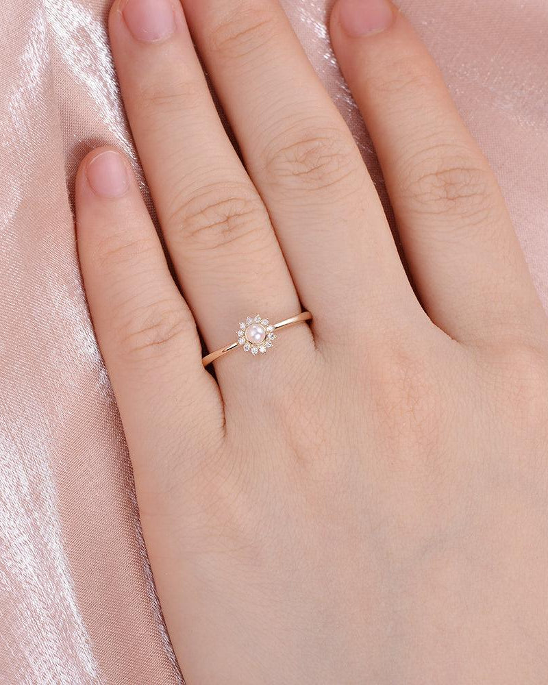 Mini Natural Pearl Yellow Gold Ring - Felicegals 丨Wedding ring 丨Fashion ring 丨Diamond ring 丨Gemstone ring--Felicegals