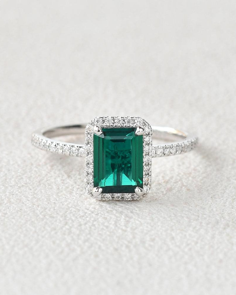 Emerald & Moissanite Rose Gold Ring - Felicegals 丨Wedding ring 丨Fashion ring 丨Diamond ring 丨Gemstone ring--Felicegals