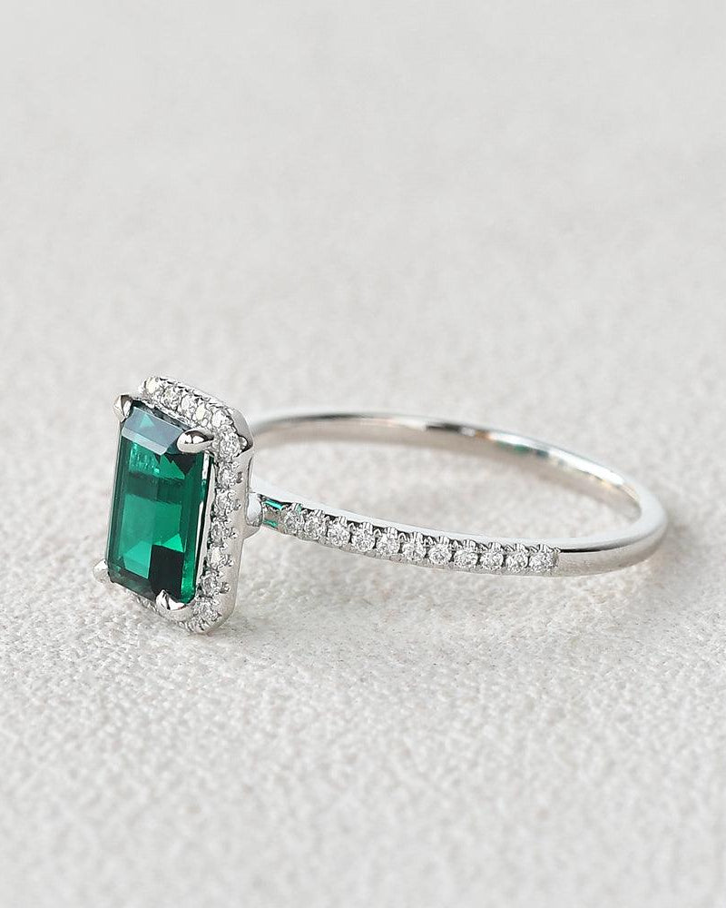 Emerald & Moissanite Rose Gold Ring - Felicegals 丨Wedding ring 丨Fashion ring 丨Diamond ring 丨Gemstone ring--Felicegals