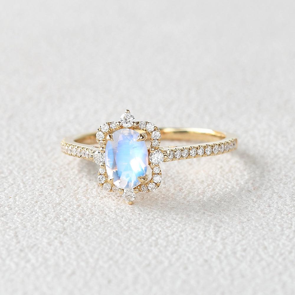 Felicegals 1.0ct Oval Moonstone Antique Ring - Felicegals 丨Wedding ring 丨Fashion ring 丨Diamond ring 丨Gemstone ring--Felicegals