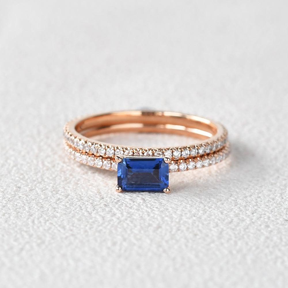 Felicegals Baguette Cut Sapphire Gold Rinig Set 2pcs - Felicegals 丨Wedding ring 丨Fashion ring 丨Diamond ring 丨Gemstone ring-Jewelry-Felicegals 丨Wedding ring 丨Fashion ring 丨Diamond ring 丨Gemstone ring