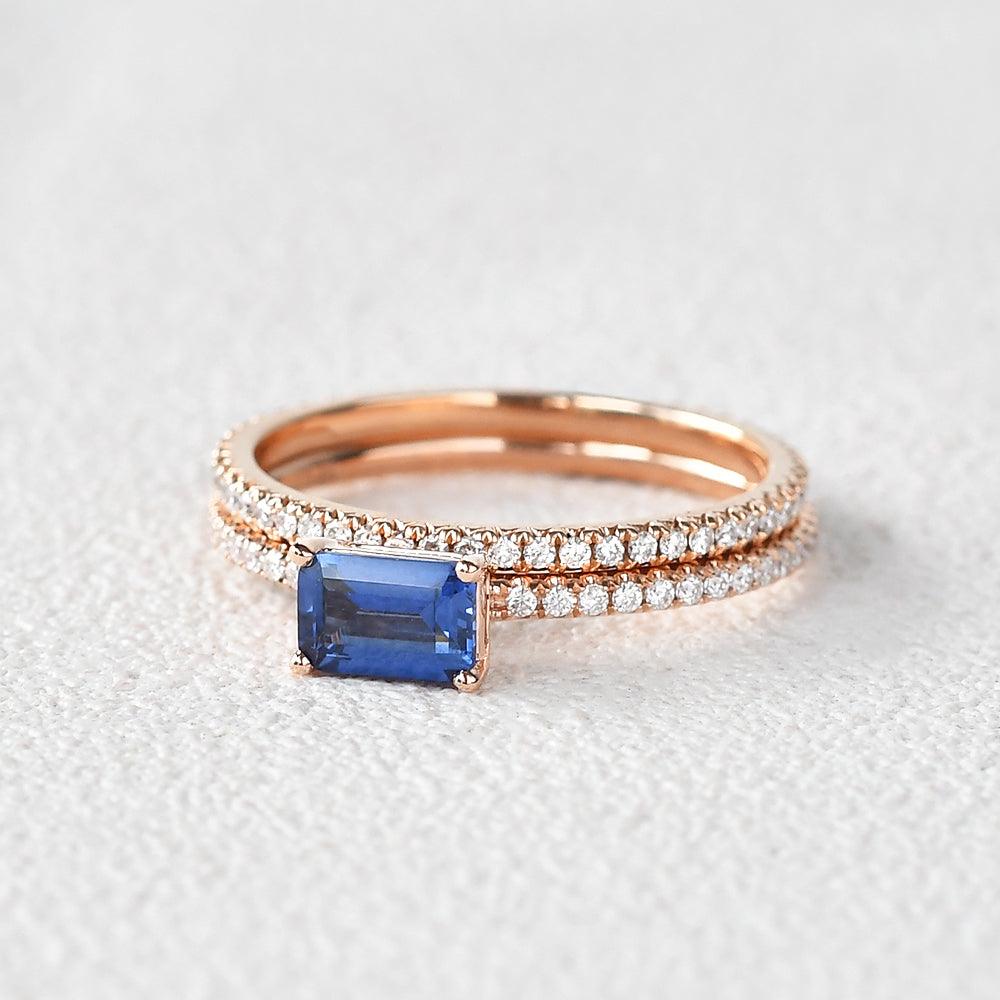 Felicegals Baguette Cut Sapphire Gold Rinig Set 2pcs - Felicegals 丨Wedding ring 丨Fashion ring 丨Diamond ring 丨Gemstone ring-Jewelry-Felicegals 丨Wedding ring 丨Fashion ring 丨Diamond ring 丨Gemstone ring