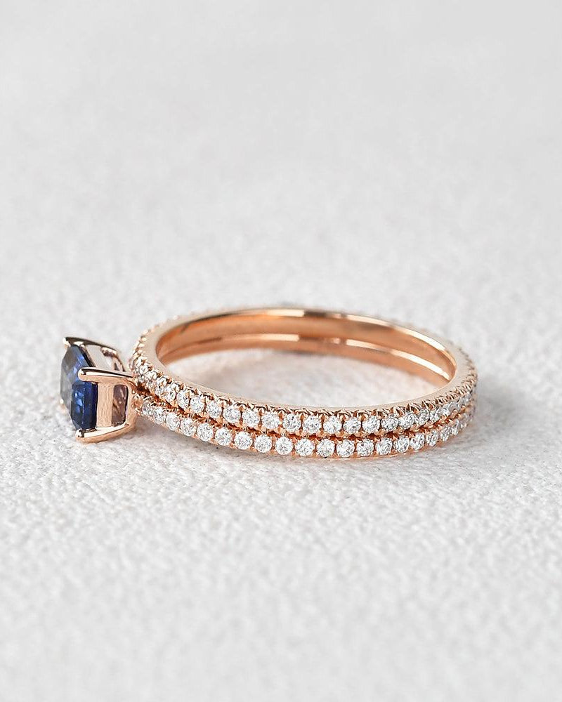 Felicegals Baguette Cut Sapphire Gold Rinig Set 2pcs - Felicegals 丨Wedding ring 丨Fashion ring 丨Diamond ring 丨Gemstone ring-Jewelry-Felicegals 丨Wedding ring 丨Fashion ring 丨Diamond ring 丨Gemstone ring