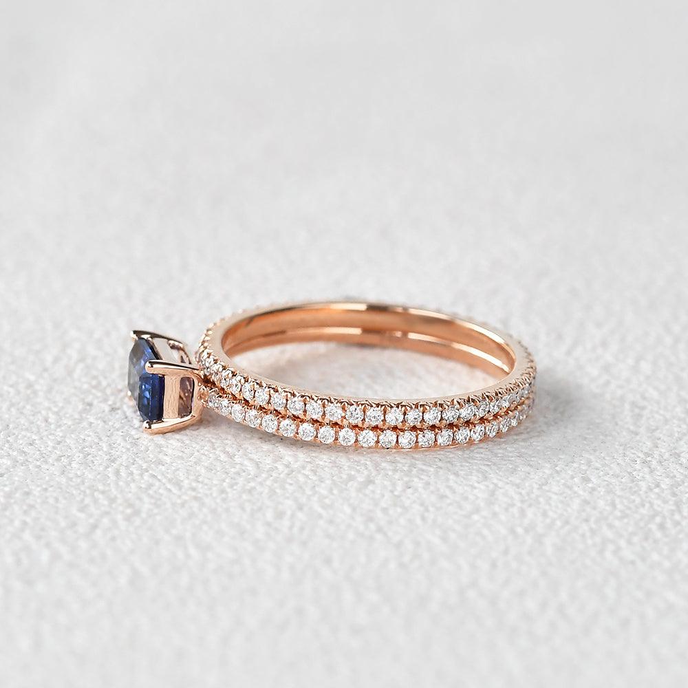 Felicegals Baguette Cut Sapphire Gold Rinig Set 2pcs - Felicegals 丨Wedding ring 丨Fashion ring 丨Diamond ring 丨Gemstone ring-Jewelry-Felicegals 丨Wedding ring 丨Fashion ring 丨Diamond ring 丨Gemstone ring