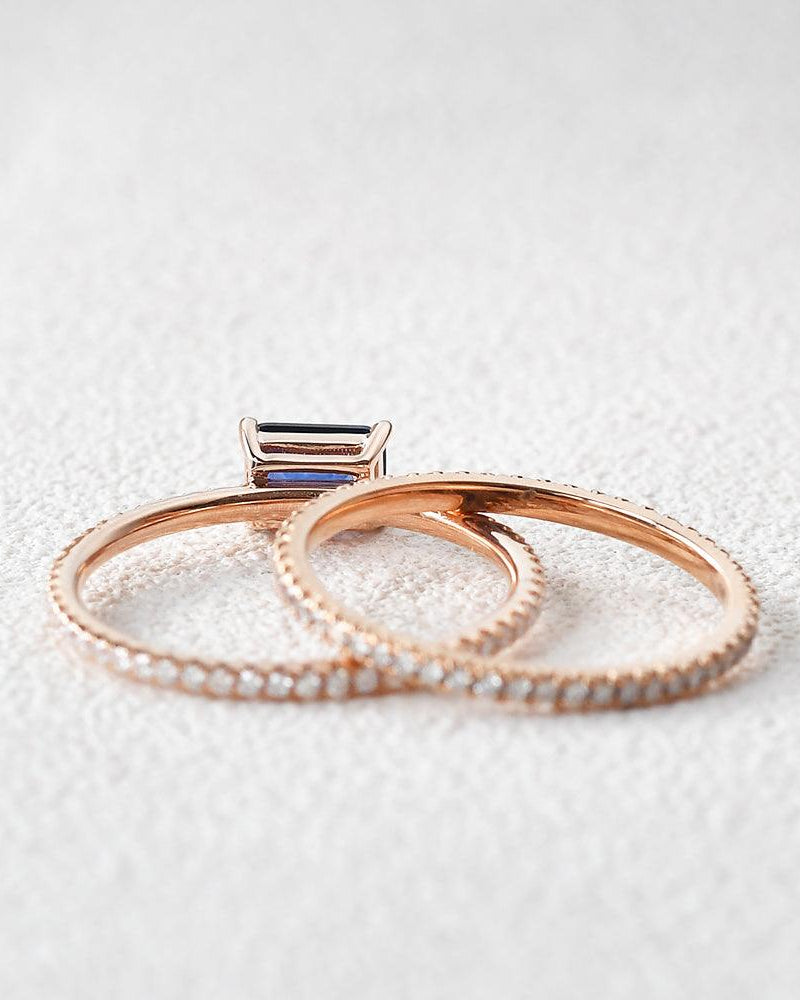 Felicegals Baguette Cut Sapphire Gold Rinig Set 2pcs - Felicegals 丨Wedding ring 丨Fashion ring 丨Diamond ring 丨Gemstone ring-Jewelry-Felicegals 丨Wedding ring 丨Fashion ring 丨Diamond ring 丨Gemstone ring