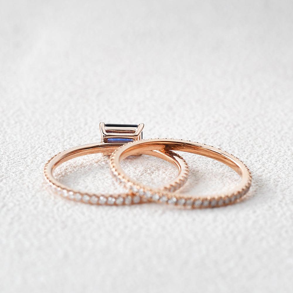 Felicegals Baguette Cut Sapphire Gold Rinig Set 2pcs - Felicegals 丨Wedding ring 丨Fashion ring 丨Diamond ring 丨Gemstone ring-Jewelry-Felicegals 丨Wedding ring 丨Fashion ring 丨Diamond ring 丨Gemstone ring
