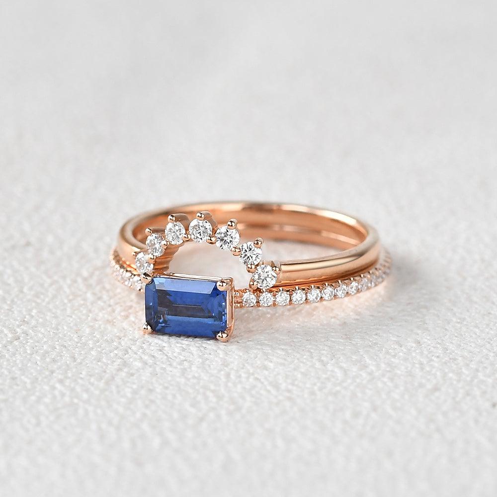 Felicegals Baguette Cut Sapphire Gold Rinig Set 2pcs - Felicegals 丨Wedding ring 丨Fashion ring 丨Diamond ring 丨Gemstone ring-Jewelry-Felicegals 丨Wedding ring 丨Fashion ring 丨Diamond ring 丨Gemstone ring
