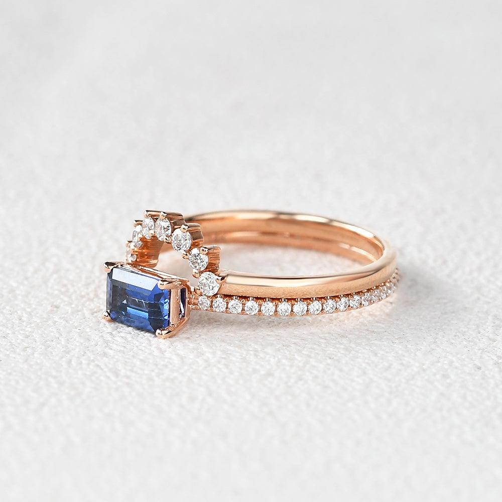 Felicegals Baguette Cut Sapphire Gold Rinig Set 2pcs - Felicegals 丨Wedding ring 丨Fashion ring 丨Diamond ring 丨Gemstone ring-Jewelry-Felicegals 丨Wedding ring 丨Fashion ring 丨Diamond ring 丨Gemstone ring