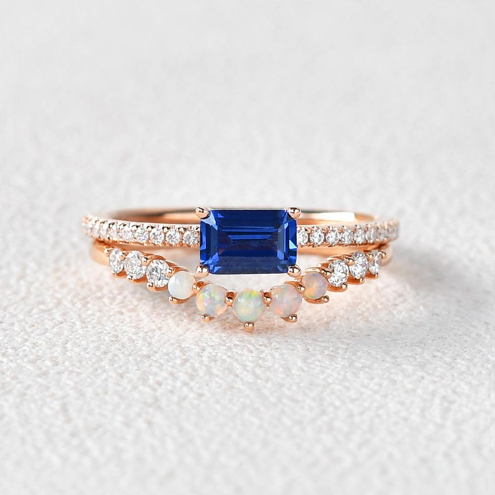 Felicegals Baguette Cut Sapphire & Opal Rinig Set 2pcs - Felicegals 丨Wedding ring 丨Fashion ring 丨Diamond ring 丨Gemstone ring-Jewelry-Felicegals 丨Wedding ring 丨Fashion ring 丨Diamond ring 丨Gemstone ring