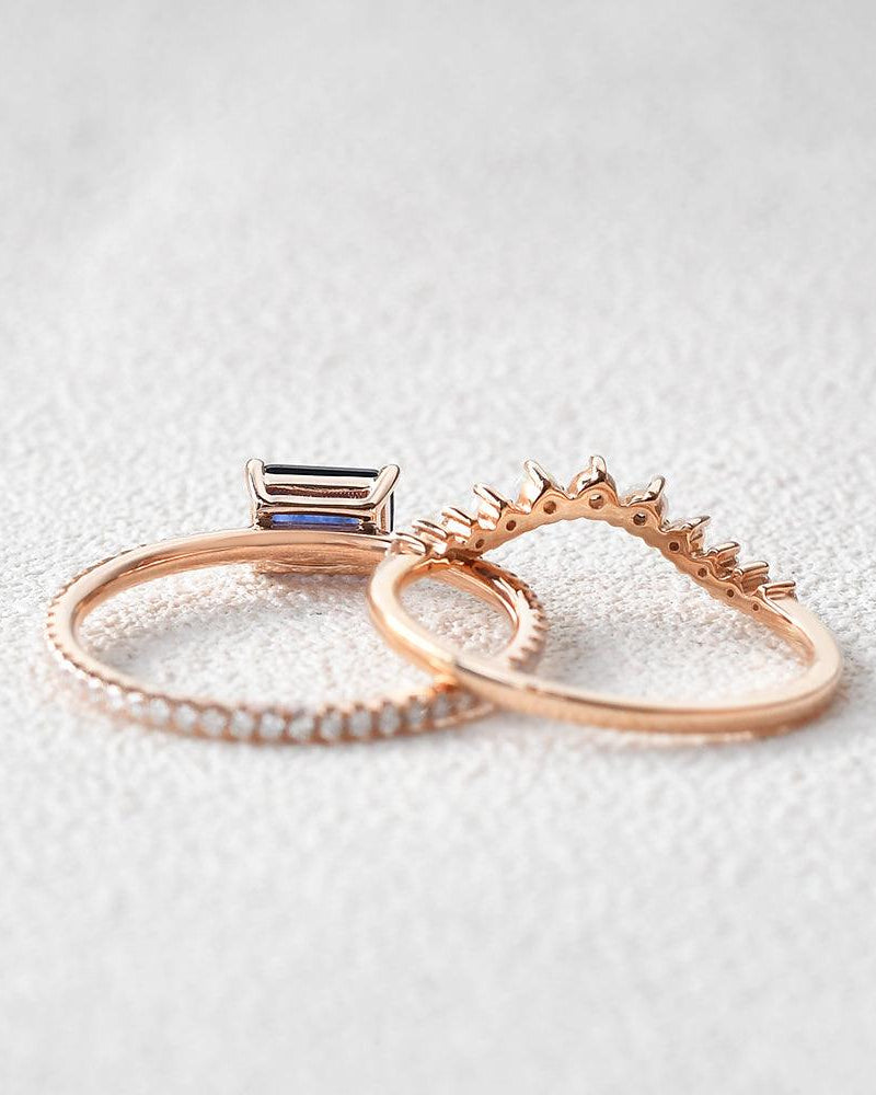 Felicegals Baguette Cut Sapphire & Opal Rinig Set 2pcs - Felicegals 丨Wedding ring 丨Fashion ring 丨Diamond ring 丨Gemstone ring-Jewelry-Felicegals 丨Wedding ring 丨Fashion ring 丨Diamond ring 丨Gemstone ring