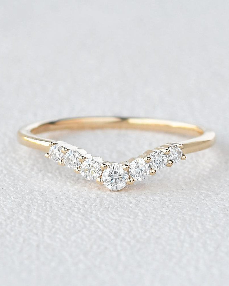 Chevron V Shaped Moissanite Yellow Gold Ring - Felicegals