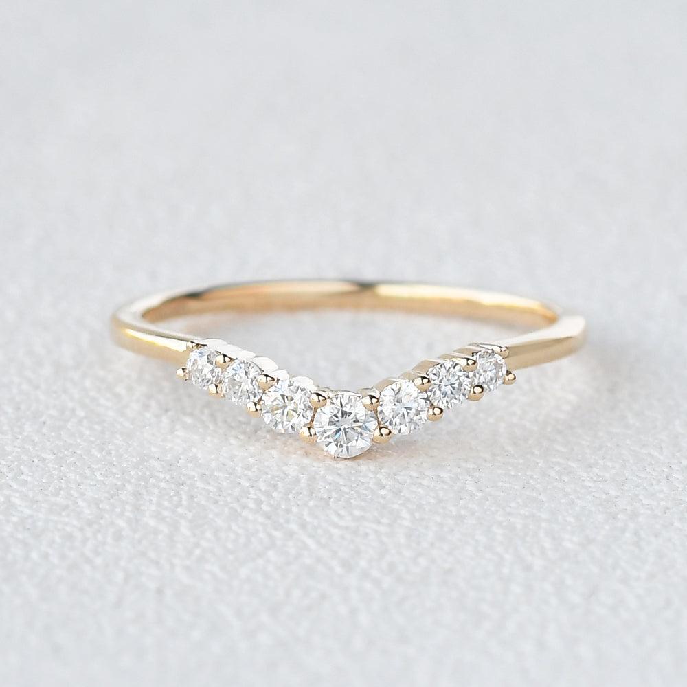 Chevron V Shaped Moissanite Yellow Gold Ring - Felicegals
