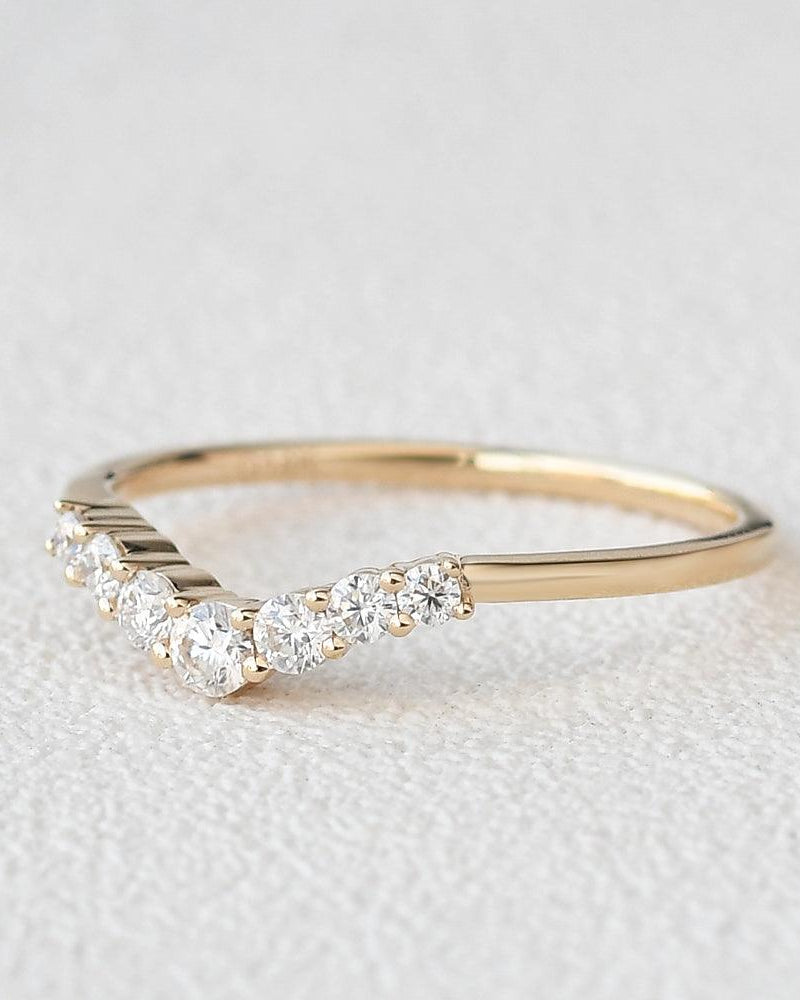 Chevron V Shaped Moissanite Yellow Gold Ring - Felicegals