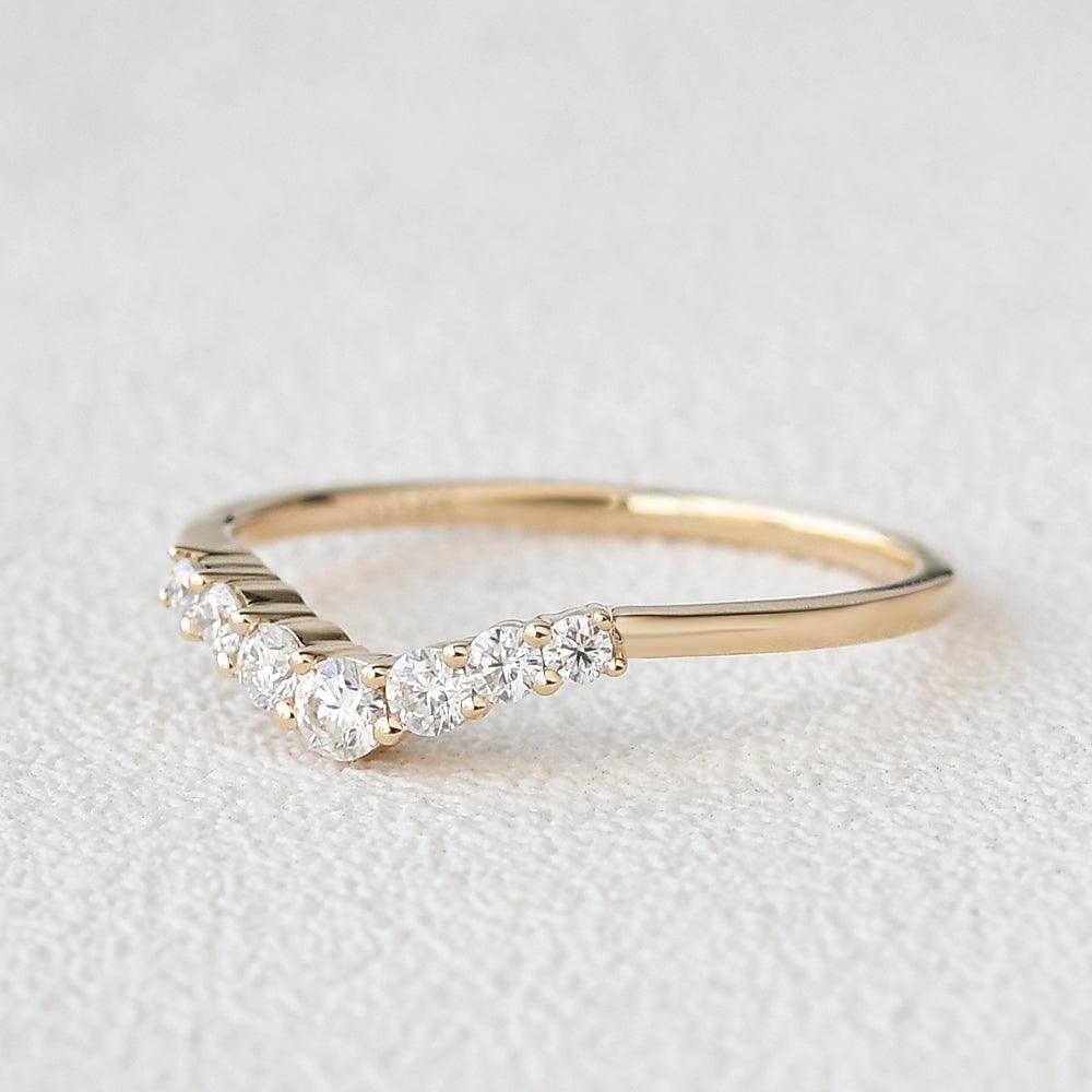 Chevron V Shaped Moissanite Yellow Gold Ring - Felicegals