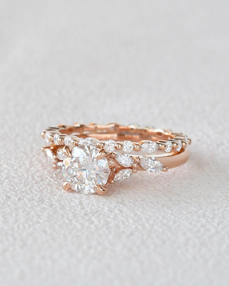 Felicegals 1ct Round Cut Moissanite Cluster Ring Set 2pcs - Felicegals 丨Wedding ring 丨Fashion ring 丨Diamond ring 丨Gemstone ring-Jewelry-Felicegals