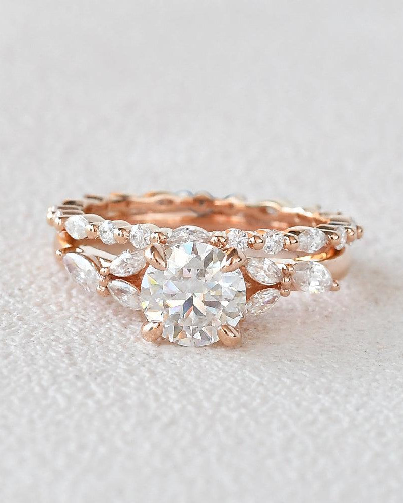 Felicegals 1ct Round Cut Moissanite Cluster Ring Set 2pcs - Felicegals 丨Wedding ring 丨Fashion ring 丨Diamond ring 丨Gemstone ring-Jewelry-Felicegals