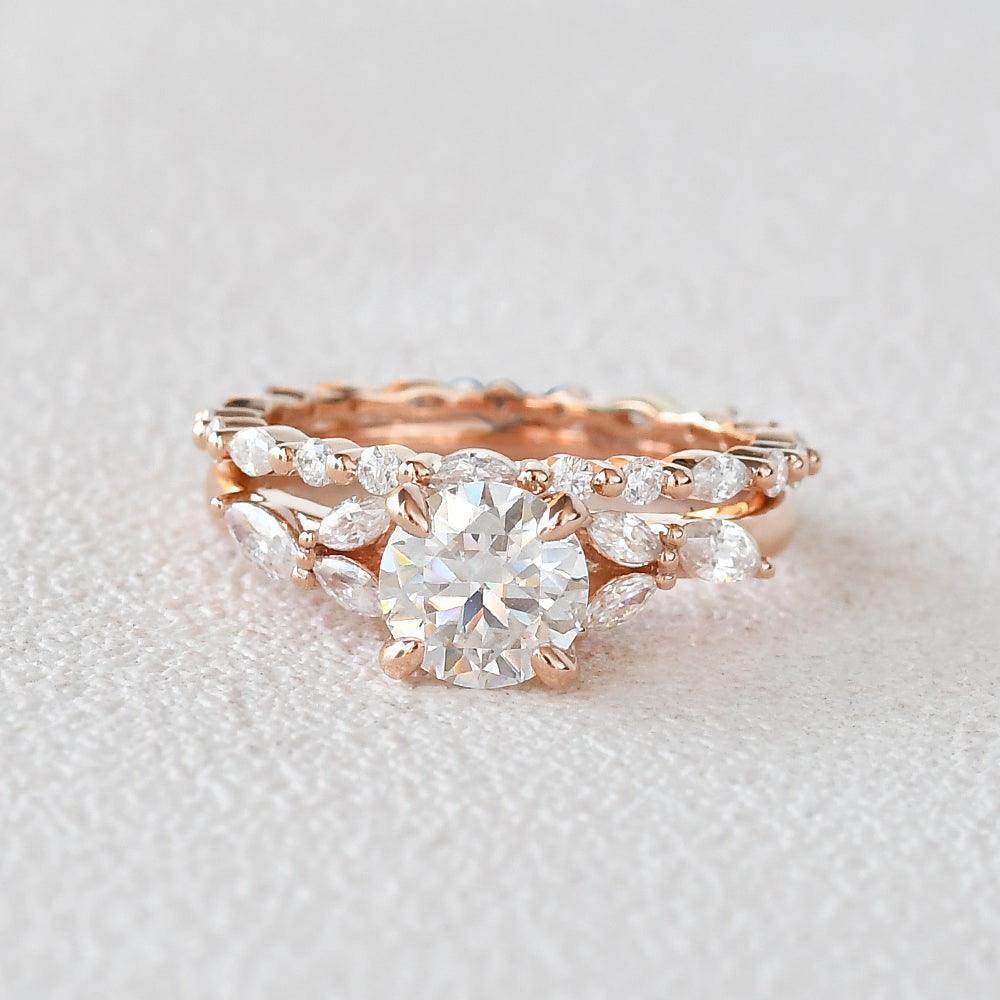 Felicegals 1ct Round Cut Moissanite Cluster Ring Set 2pcs - Felicegals 丨Wedding ring 丨Fashion ring 丨Diamond ring 丨Gemstone ring-Jewelry-Felicegals