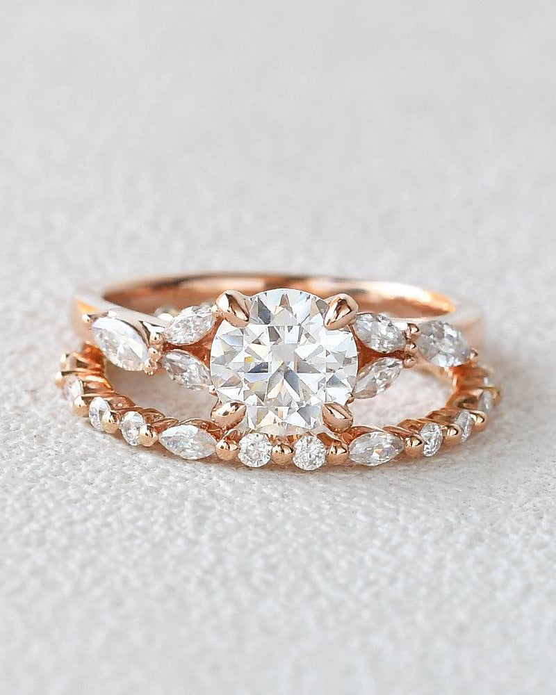 Felicegals 1ct Round Cut Moissanite Cluster Ring Set 2pcs - Felicegals 丨Wedding ring 丨Fashion ring 丨Diamond ring 丨Gemstone ring-Jewelry-Felicegals