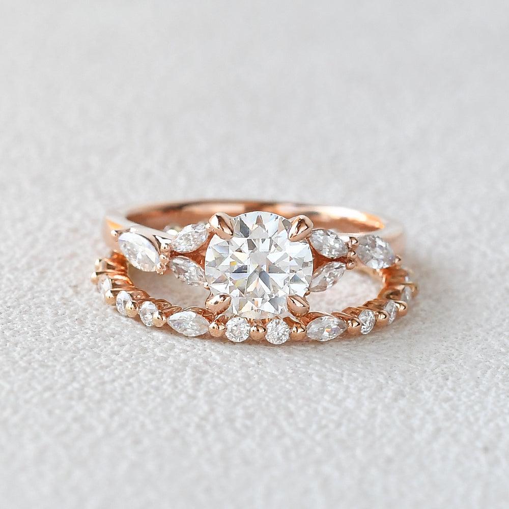 Felicegals 1ct Round Cut Moissanite Cluster Ring Set 2pcs - Felicegals 丨Wedding ring 丨Fashion ring 丨Diamond ring 丨Gemstone ring-Jewelry-Felicegals