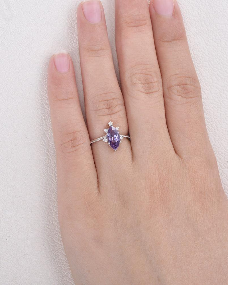 Marquise Cut Lab Alexandrite White Gold Ring - Felicegals