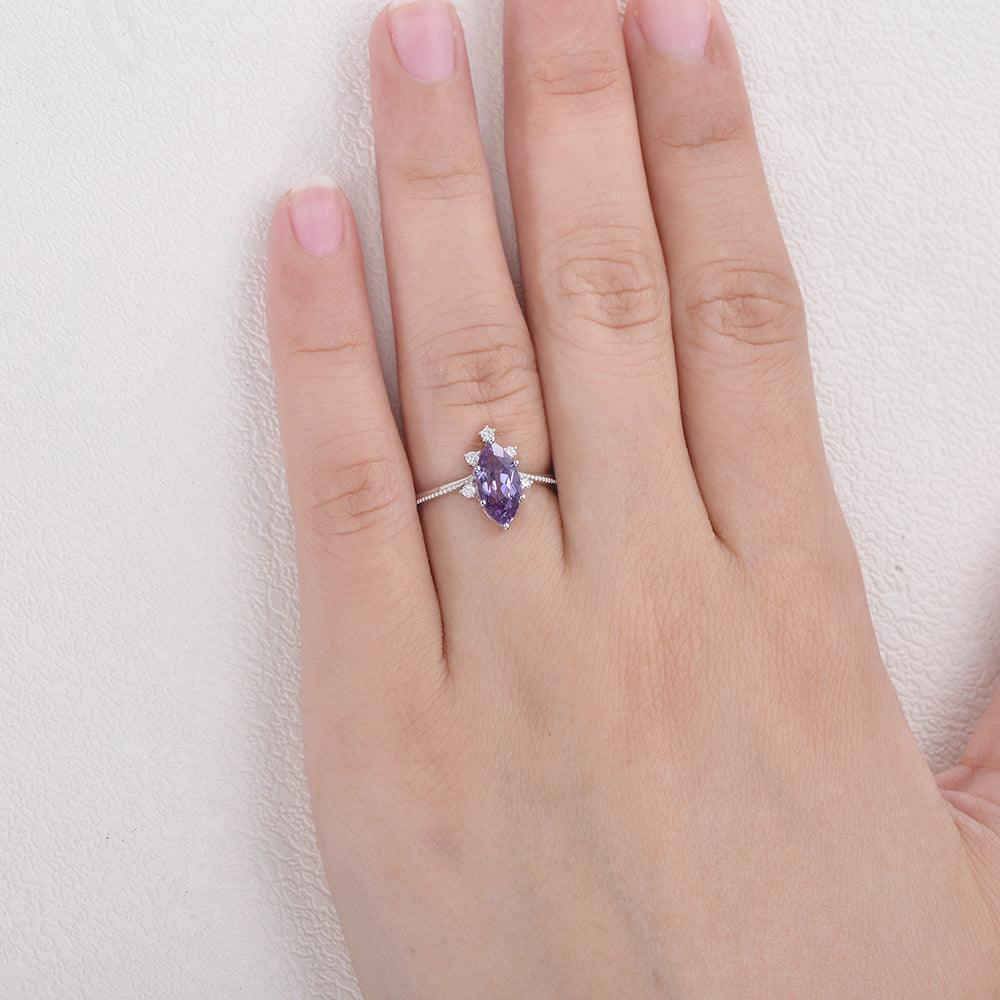 Marquise Cut Lab Alexandrite White Gold Ring - Felicegals